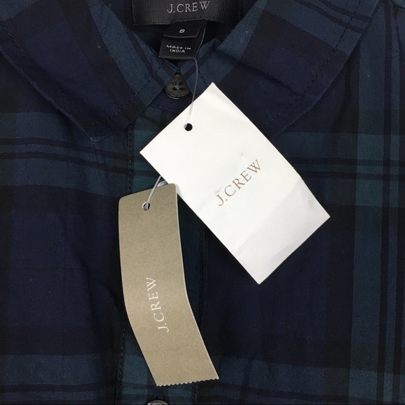 J CREW Tartan Plaid Popover Top Beads Chevron Dark Academia Navy Blue Size 8 NWT - Picture 9 of 11